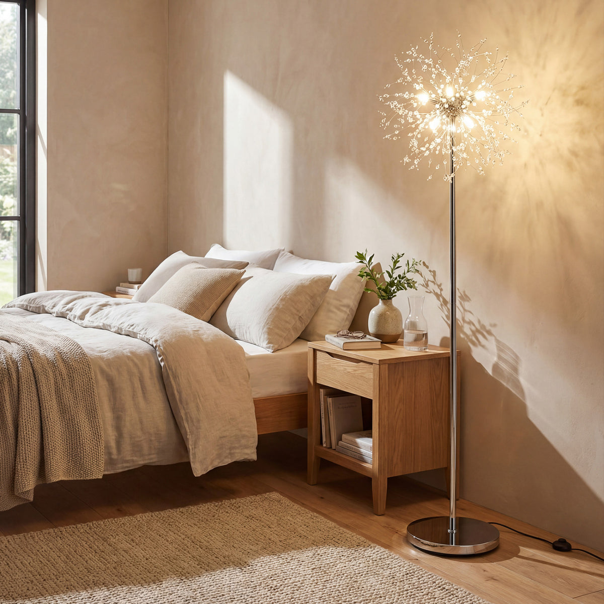 63-Inch Crystal Floor Lamp with Acrylic Crystals-Sliver