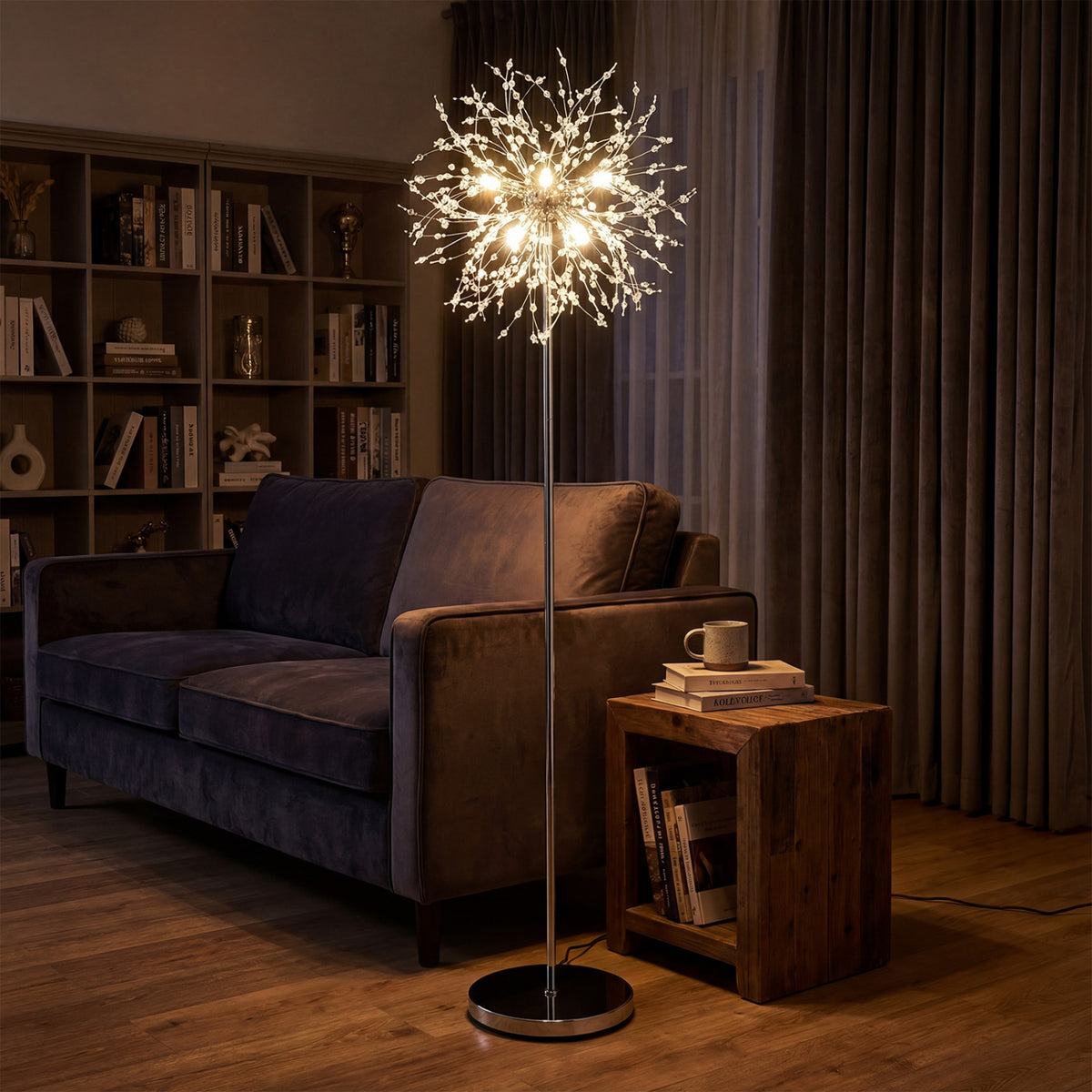 63-Inch Crystal Floor Lamp with Acrylic Crystals-Sliver