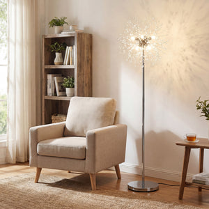 63-Inch Crystal Floor Lamp with Acrylic Crystals-Sliver