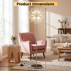 63-Inch Crystal Floor Lamp with Acrylic Crystals-Sliver