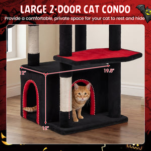 63 Inch Gothic Cat Tree with Condo and Top Cave for Large Cats 20+ LBS-Black