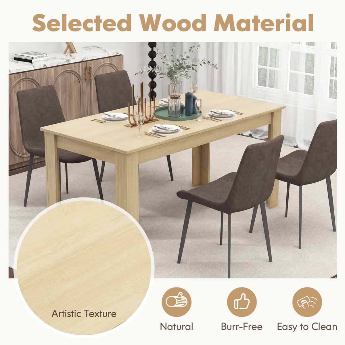 63 Inch Rectangular Modern Dining Kitchen Table-Oak