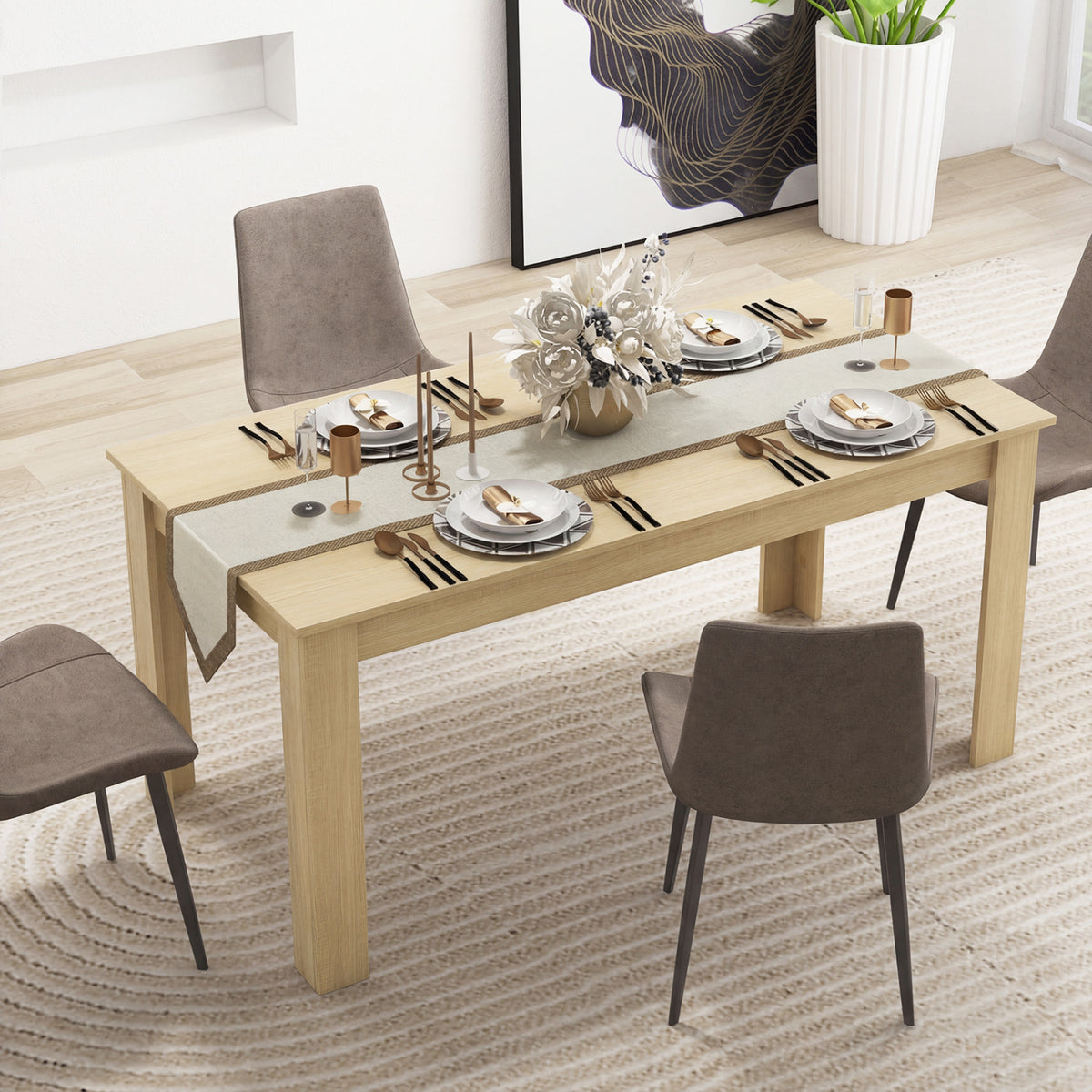 63 Inch Rectangular Modern Dining Kitchen Table-Oak