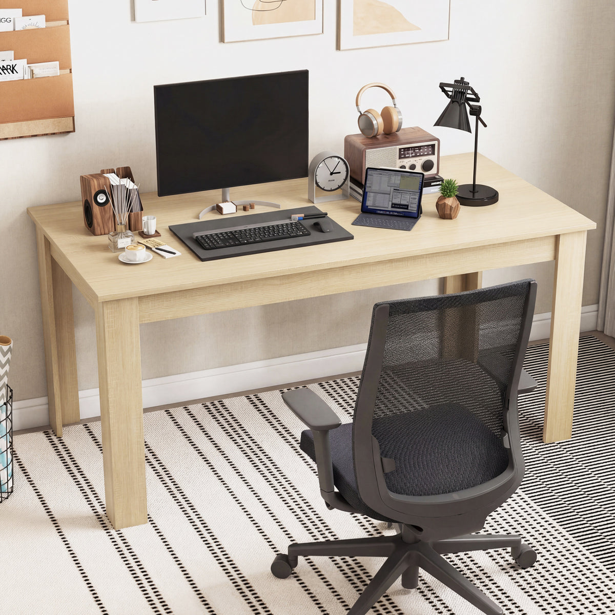 63 Inch Rectangular Modern Dining Kitchen Table-Oak