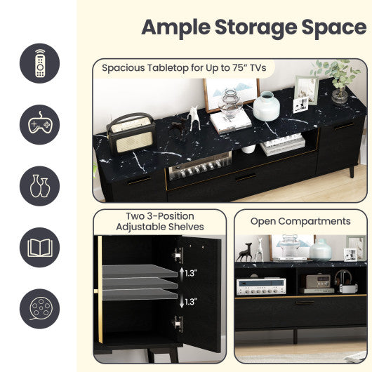63 Inch TV Stand with Flip Door Cabinet for TVs up to 75 Inch-Black