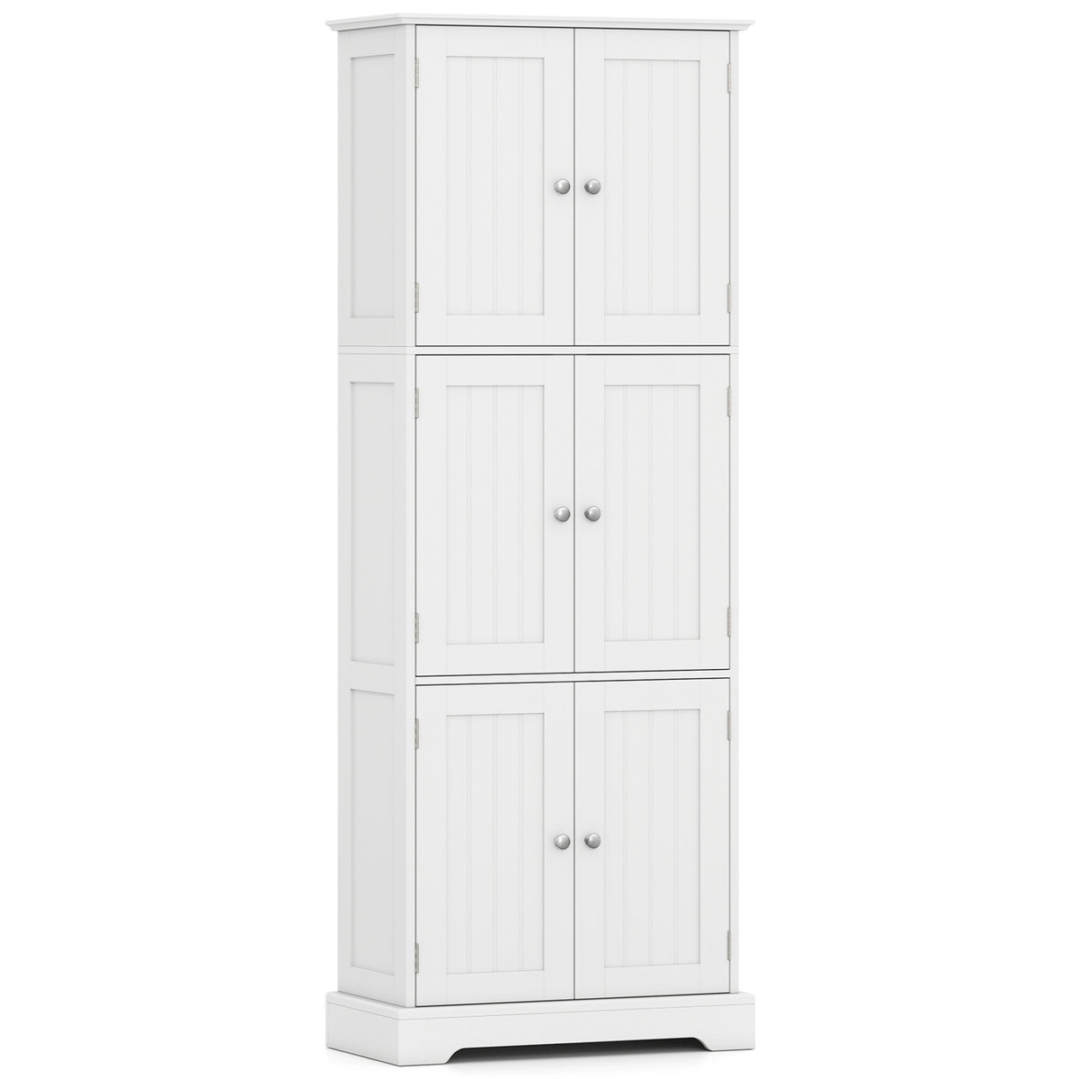 63 Inch Tall Bathroom Storage Cabinet with 6 Doors and Adjustable Shelves-White