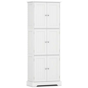 63 Inch Tall Bathroom Storage Cabinet with 6 Doors and Adjustable Shelves-White