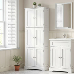 63 Inch Tall Bathroom Storage Cabinet with 6 Doors and Adjustable Shelves-White