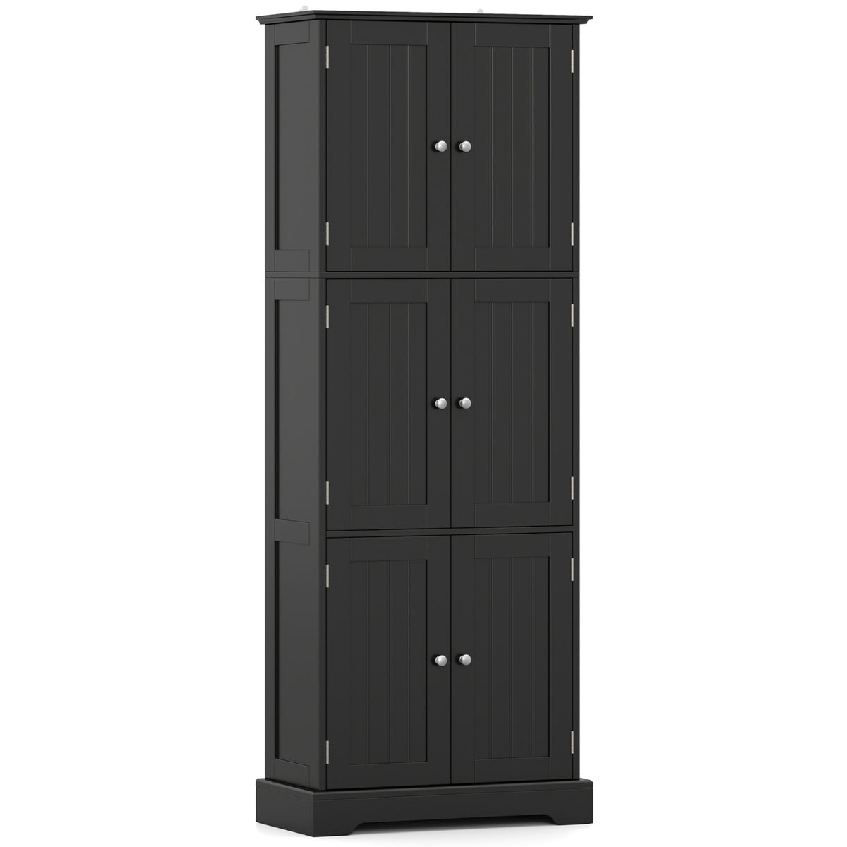 63 Inch Tall Bathroom Storage Cabinet with 6 Doors and Adjustable Shelves-Black