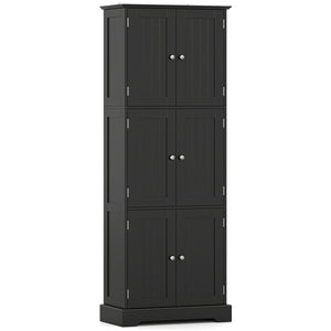 63 Inch Tall Bathroom Storage Cabinet with 6 Doors and Adjustable Shelves-Black