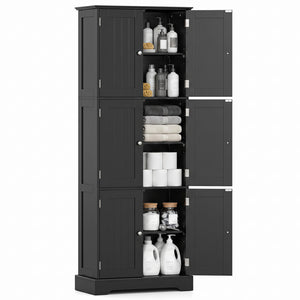 63 Inch Tall Bathroom Storage Cabinet with 6 Doors and Adjustable Shelves-Black