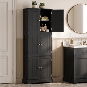 63 Inch Tall Bathroom Storage Cabinet with 6 Doors and Adjustable Shelves-Black