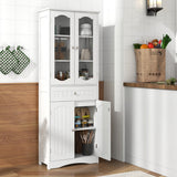 63 Inch Tall Bathroom Storage Cabinet with 2 Glass Doors and Adjustable Shelves Drawer-White