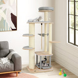 63 Inch Tall Cat Tree Modern Wooden Cat Tower with Perch Condo Hammock-Gray