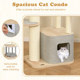 63 Inch Tall Cat Tree Modern Wooden Cat Tower with Perch Condo Hammock-Gray