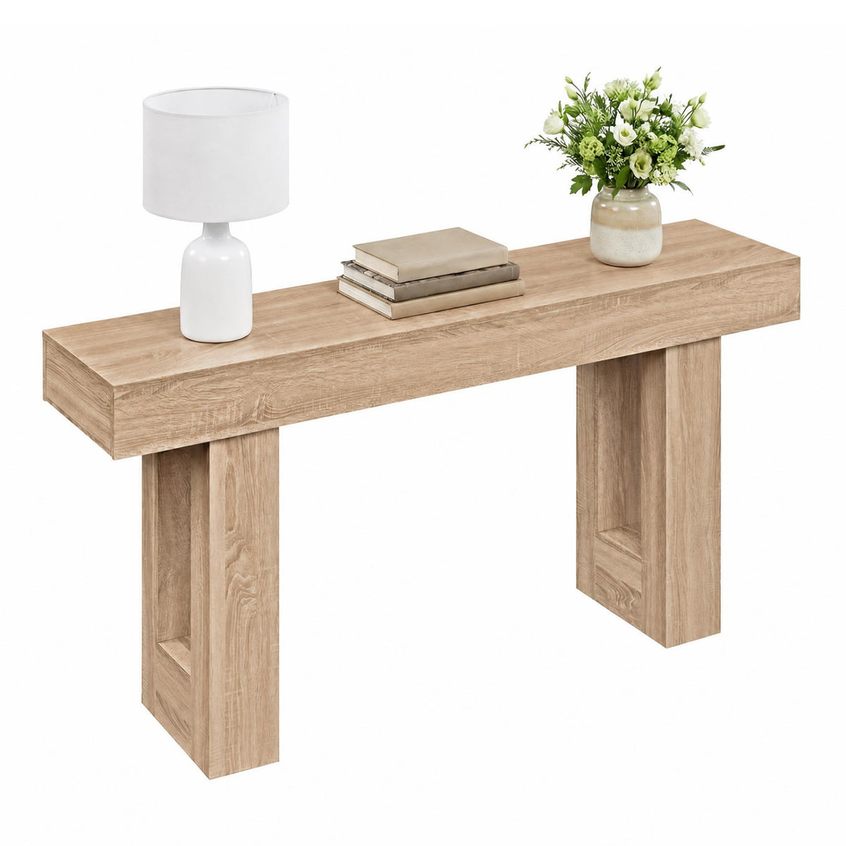 63 Inches Long Console Table Farmhouse Entryway Table with Storage-Natural