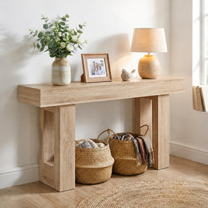 63 Inches Long Console Table Farmhouse Entryway Table with Storage-Natural