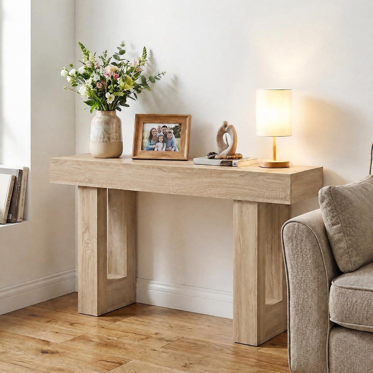 63 Inches Long Console Table Farmhouse Entryway Table with Storage-Natural
