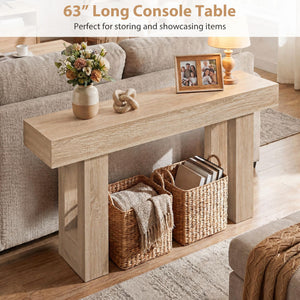 63 Inches Long Console Table Farmhouse Entryway Table with Storage-Natural