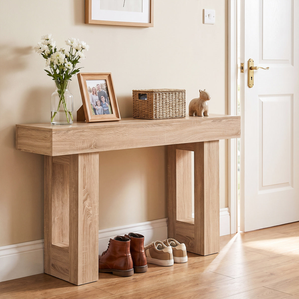 63 Inches Long Console Table Farmhouse Entryway Table with Storage-Natural