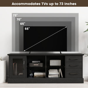 63 Inches Media Console Table with 3 Drawers and 2 Glass Shelves-Black