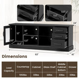 63 Inches Media Console Table with 3 Drawers and 2 Glass Shelves-Black
