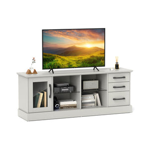 63 Inches Media Console Table with 3 Drawers and 2 Glass Shelves-Gray