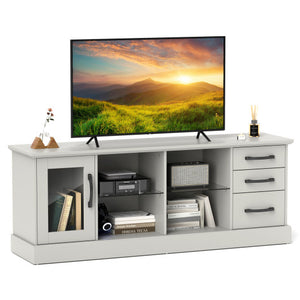 63 Inches Media Console Table with 3 Drawers and 2 Glass Shelves-Gray