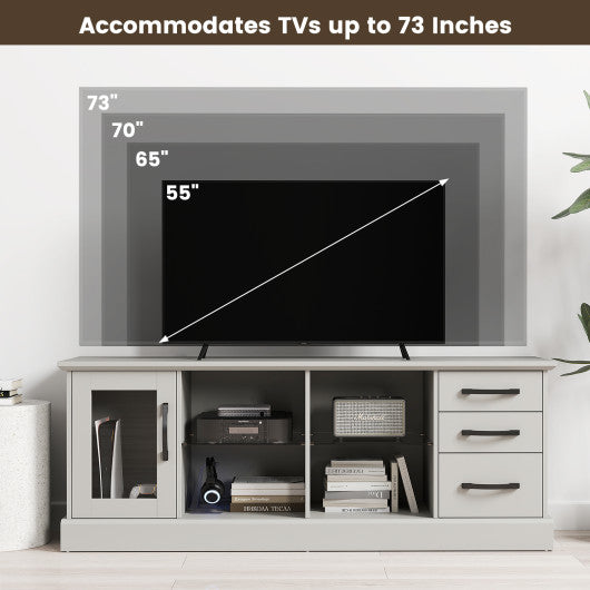 63 Inches Media Console Table with 3 Drawers and 2 Glass Shelves-Gray