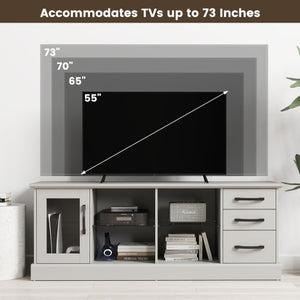 63 Inches Media Console Table with 3 Drawers and 2 Glass Shelves-Gray