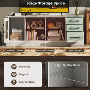 63 Inches Media Console Table with 3 Drawers and 2 Glass Shelves-Gray