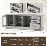63 Inches Media Console Table with 3 Drawers and 2 Glass Shelves-Gray