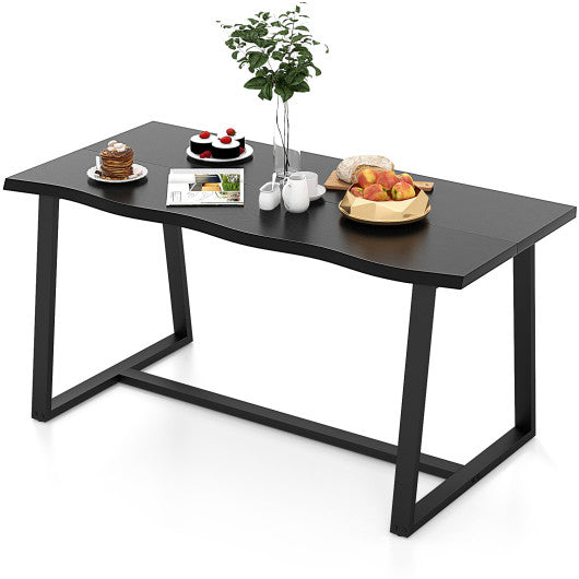 63" Large Dining Table with Wavy Edge and Heavy-duty Metal Frame-Black