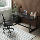 63" Large Dining Table with Wavy Edge and Heavy-duty Metal Frame-Black