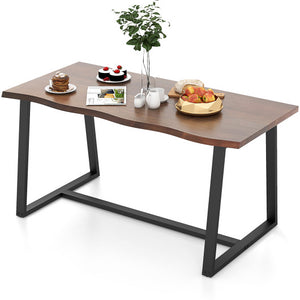 63" Large Dining Table with Wavy Edge and Heavy-duty Metal Frame-Coffee