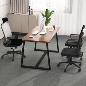 63" Large Dining Table with Wavy Edge and Heavy-duty Metal Frame-Coffee