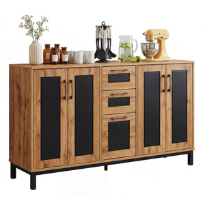 63" Sideboard Buffet Cabinet with 3 Drawers and Storage Shelves-Natural