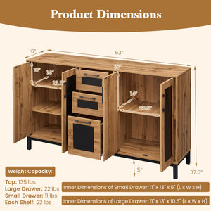 63" Sideboard Buffet Cabinet with 3 Drawers and Storage Shelves-Natural