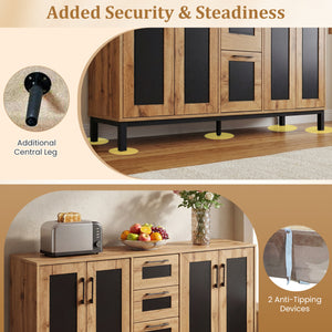63" Sideboard Buffet Cabinet with 3 Drawers and Storage Shelves-Natural