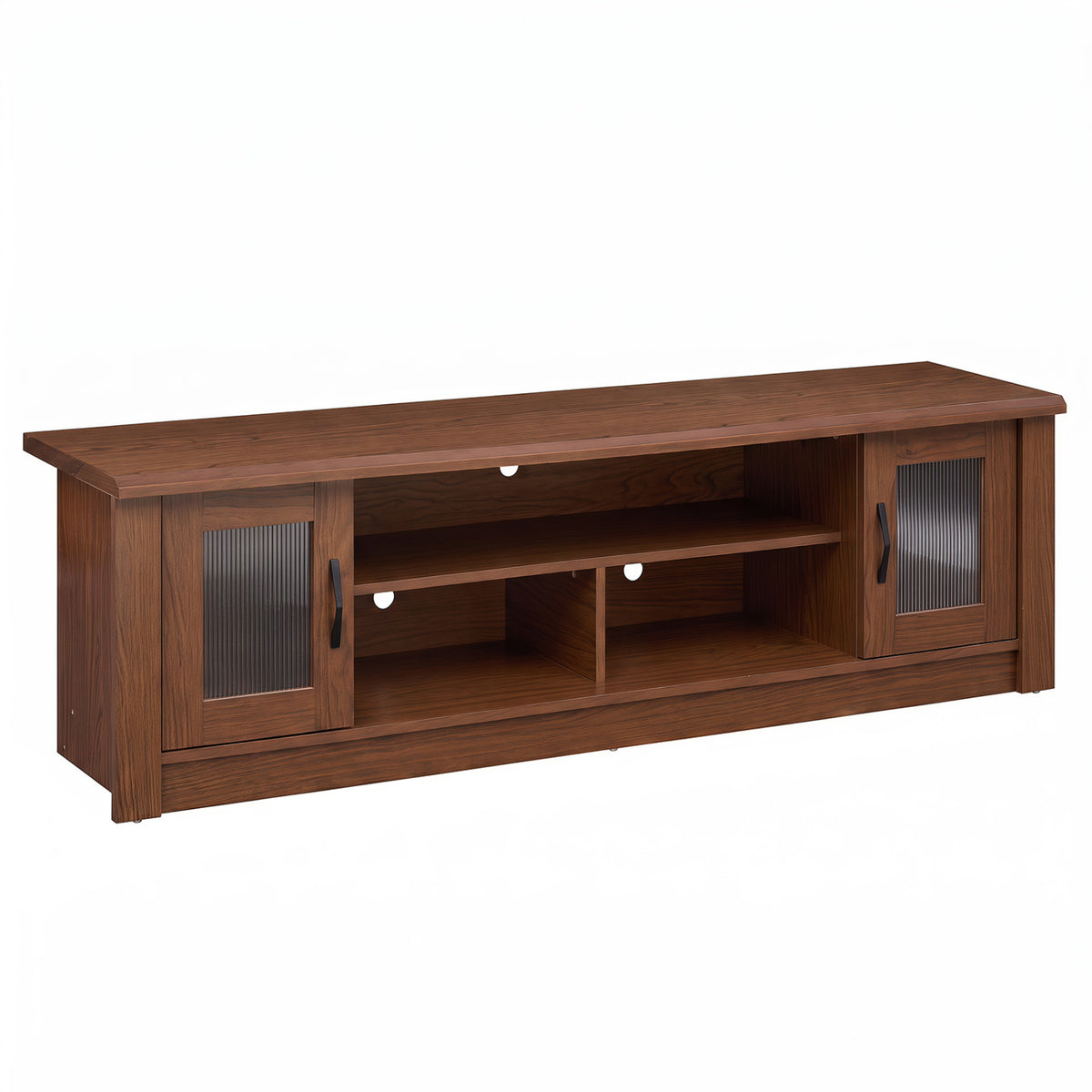 63â€ Wooden Farmhouse TV Stand for 70" TVs with 2 Fluted Doors and 3 Open Compartments-Brown