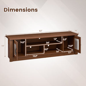 63â€ Wooden Farmhouse TV Stand for 70" TVs with 2 Fluted Doors and 3 Open Compartments-Brown