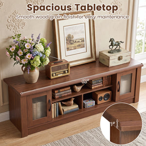 63â€ Wooden Farmhouse TV Stand for 70" TVs with 2 Fluted Doors and 3 Open Compartments-Brown