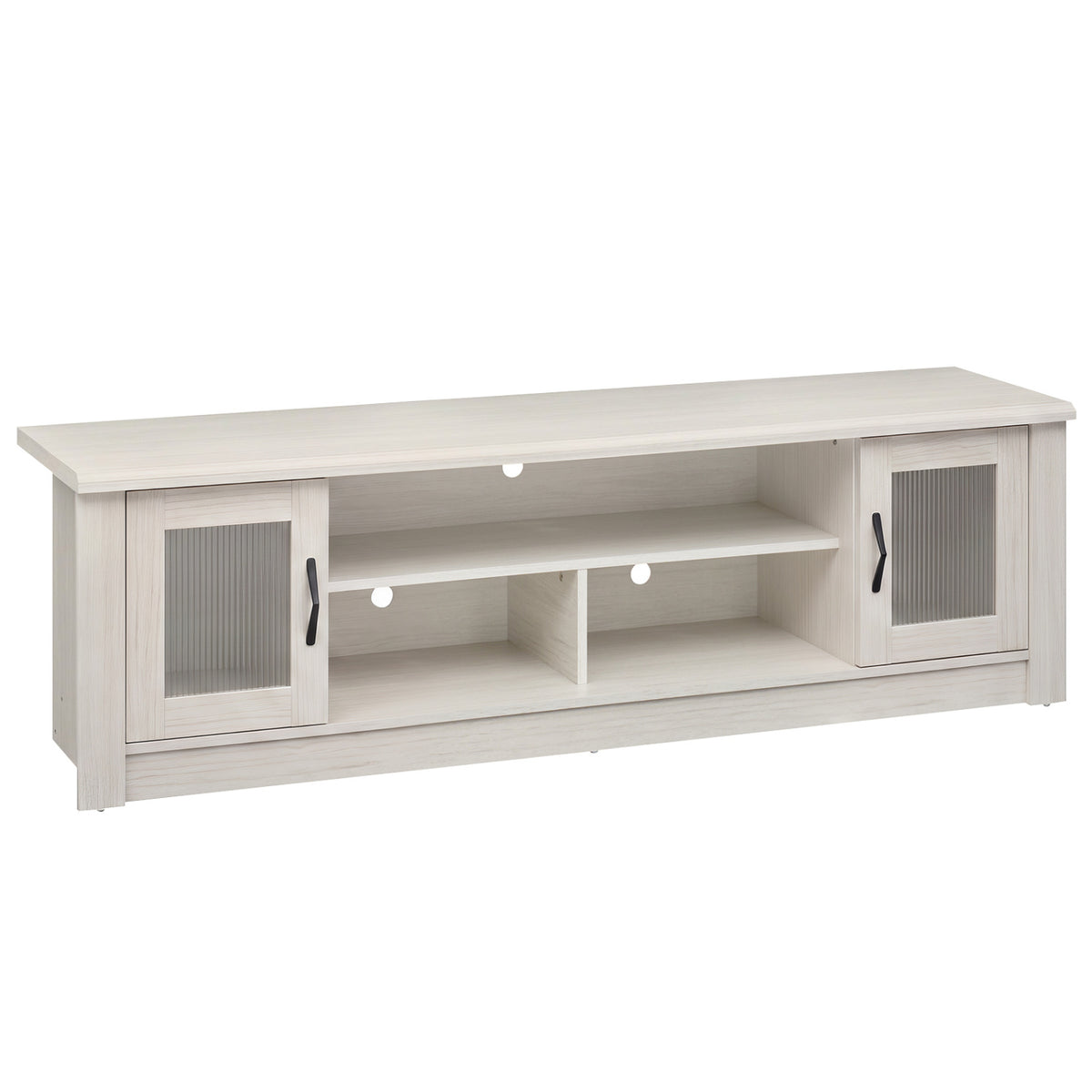 63â€ Wooden Farmhouse TV Stand for 70" TVs with 2 Fluted Doors and 3 Open Compartments-White