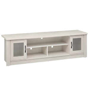 63â€ Wooden Farmhouse TV Stand for 70" TVs with 2 Fluted Doors and 3 Open Compartments-White