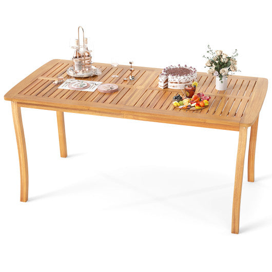 63 inch Outdoor Dining Table with Umbrella Hole Farmhouse Bistro Dinette Furniture