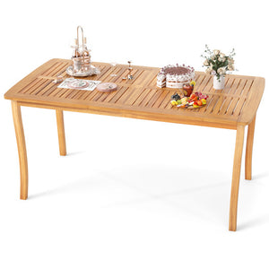 63 inch Outdoor Dining Table with Umbrella Hole Farmhouse Bistro Dinette Furniture