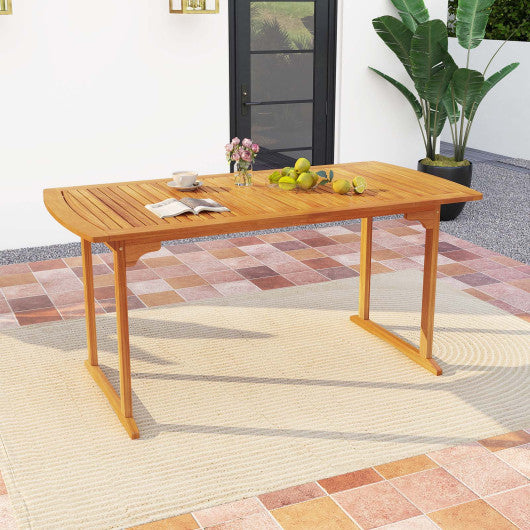 63 inch Outdoor Dining Table with Umbrella Hole and Slatted Tabletop