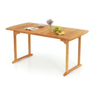 63 inch Outdoor Dining Table with Umbrella Hole and Slatted Tabletop