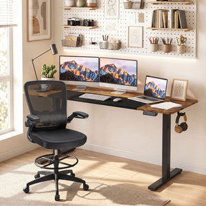 63 x 24 Inch Height Adjustable Sit Stand Computer Desk with 3 Memory Presets-Rustic Brown