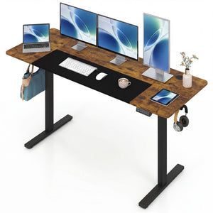 63 x 24 Inch Height Adjustable Sit Stand Computer Desk with 3 Memory Presets-Rustic Brown